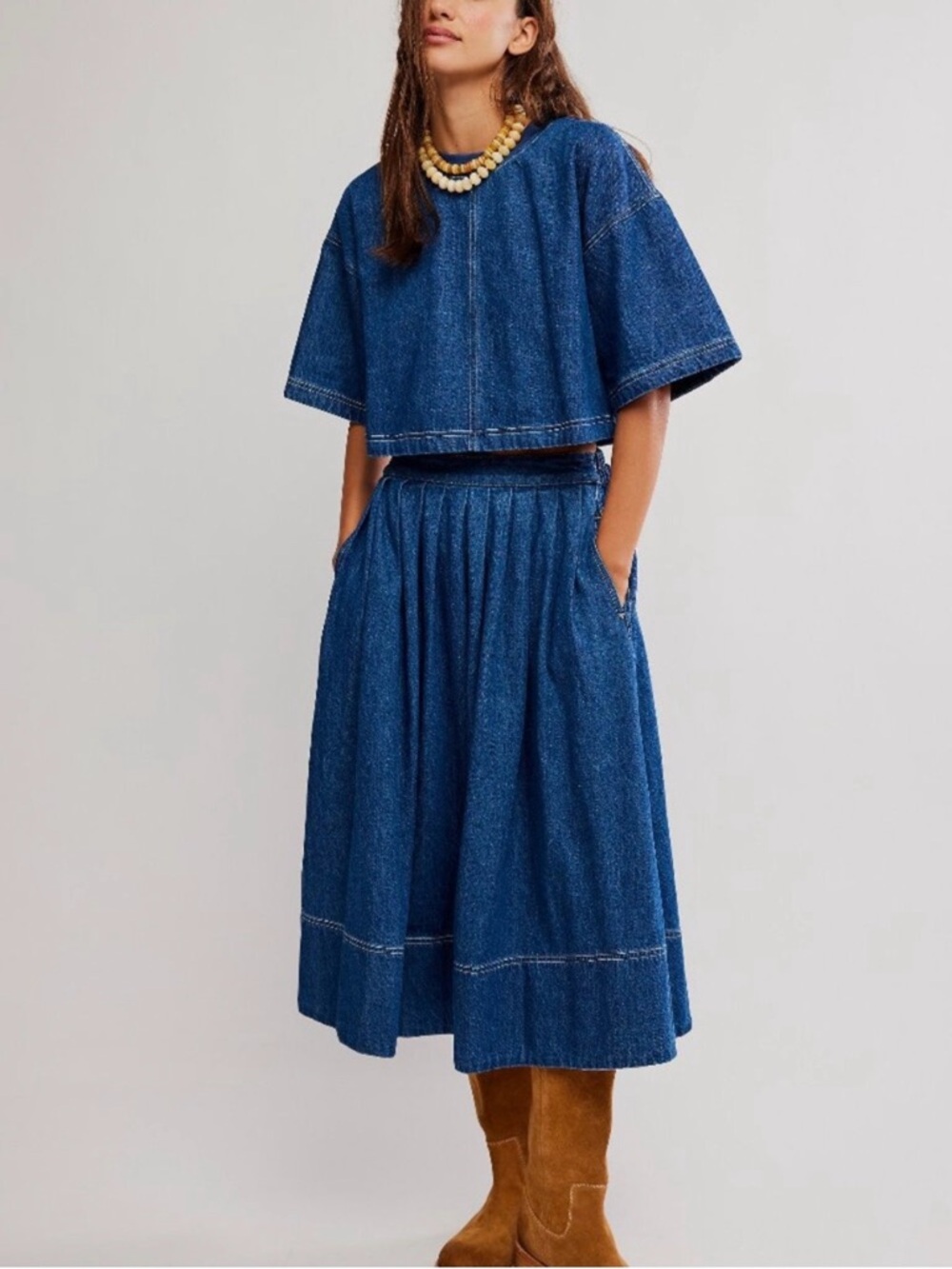 Free People Wesley Denim Two-Piece Set